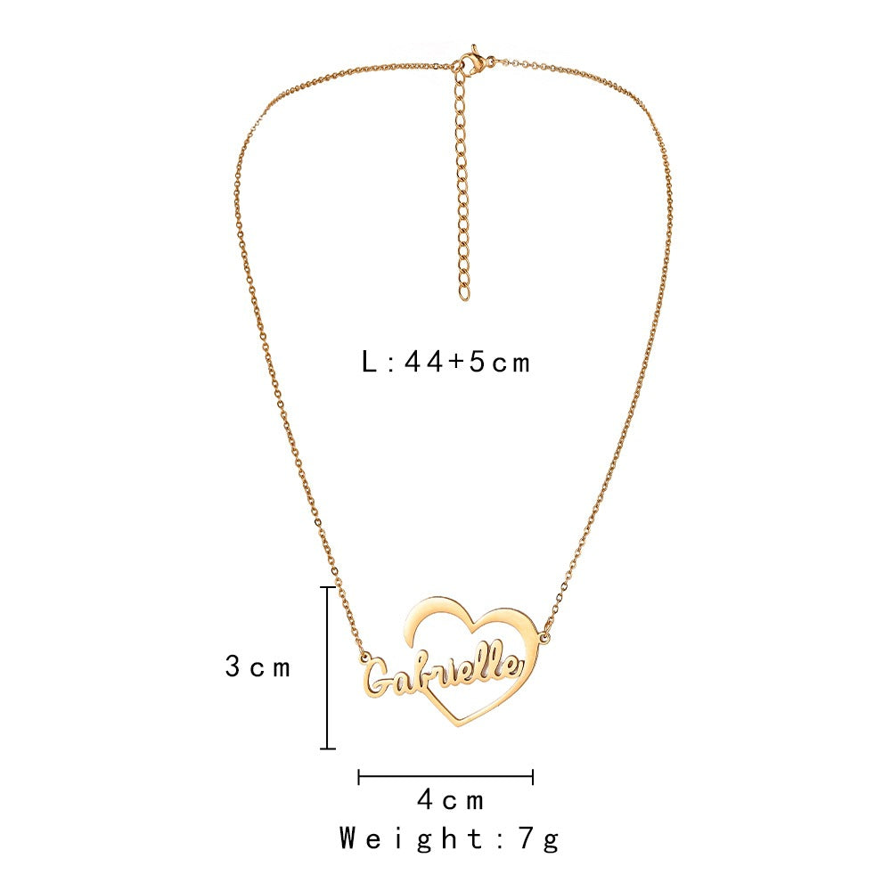 Cross-border Ins Fashion Stainless Steel English Lettering Name Cutting Pendant Trendy Titanium Steel Peach Heart Sexy Necklace Female