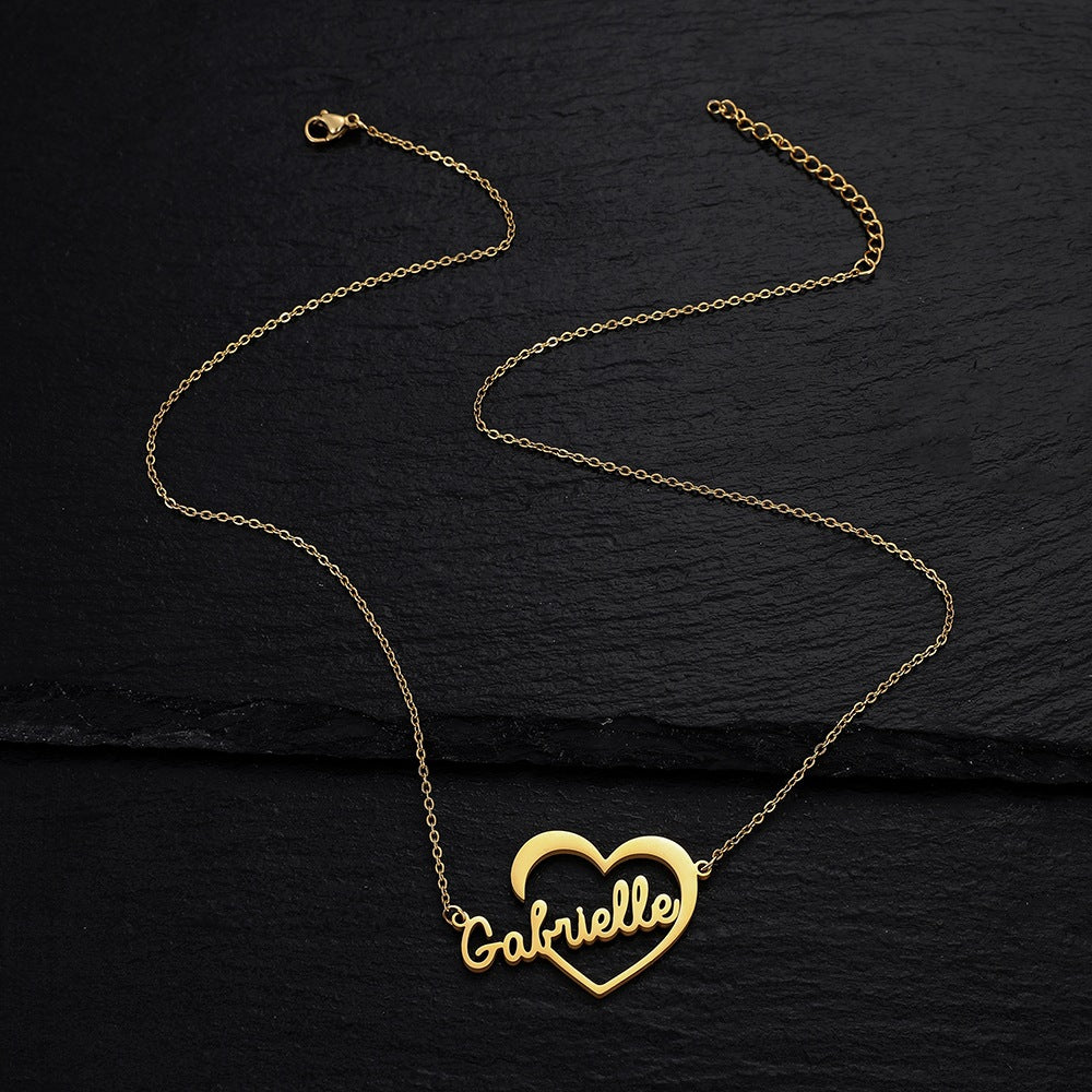 Cross-border Ins Fashion Stainless Steel English Lettering Name Cutting Pendant Trendy Titanium Steel Peach Heart Sexy Necklace Female