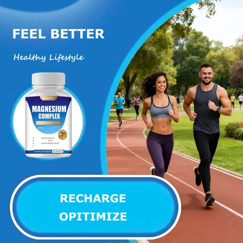 WINYEL MAGNESIUM COMPLEX Wellness Capsules With Malate & Glycinate And 8 ELEMENTAL MAGNESIUM, Supports Health 90 Capsules, Dietary Supplement.