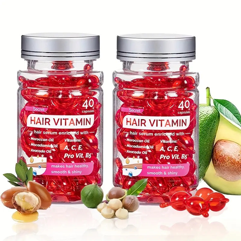 Hair Treatment Serum 40 Hair Care Capsules - No Rinse - With Argan Macadamia & Avocado Oils - Vitamins A, E, & Pro B5 - Conditioner For Women & Men