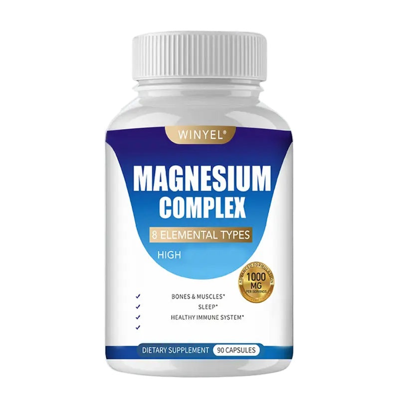 WINYEL MAGNESIUM COMPLEX Wellness Capsules With Malate & Glycinate And 8 ELEMENTAL MAGNESIUM, Supports Health 90 Capsules, Dietary Supplement.